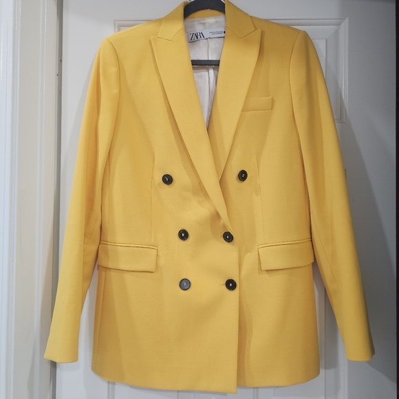 Zara Jackets & Blazers - Zara Yellow Blazer Double-Breasted Suit Jacket XS
